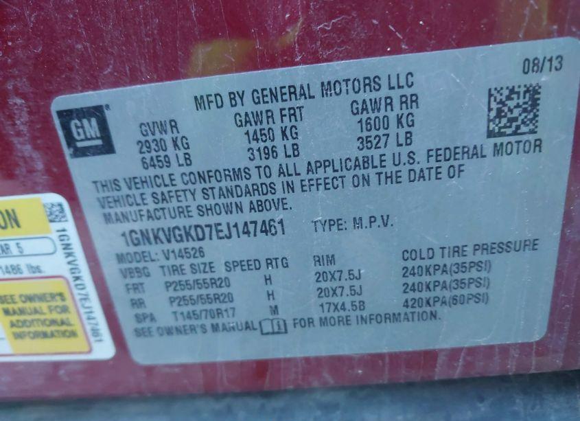 Photo 9 of 2014 Chevrolet Traverse 1LT (VIN 1GNKVGKD7EJ147461)