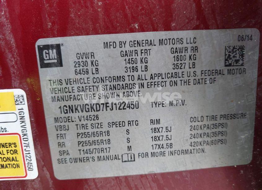 Photo 9 of 2015 Chevrolet Traverse 1LT (VIN 1GNKVGKD7FJ122450)