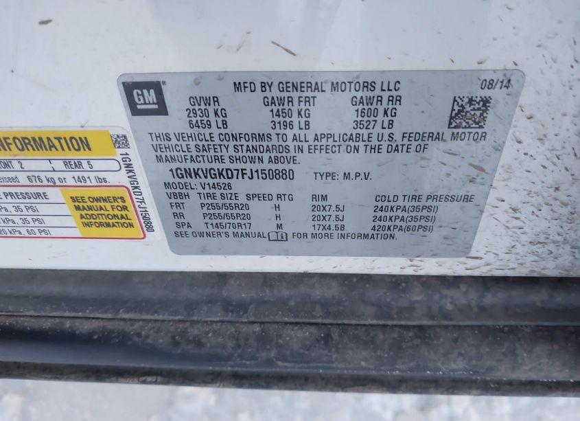 Photo 9 of 2015 Chevrolet Traverse 1LT (VIN 1GNKVGKD7FJ150880)