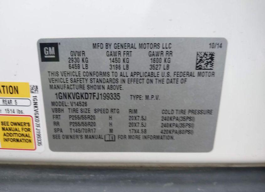 Photo 9 of 2015 Chevrolet Traverse 1LT (VIN 1GNKVGKD7FJ199335)