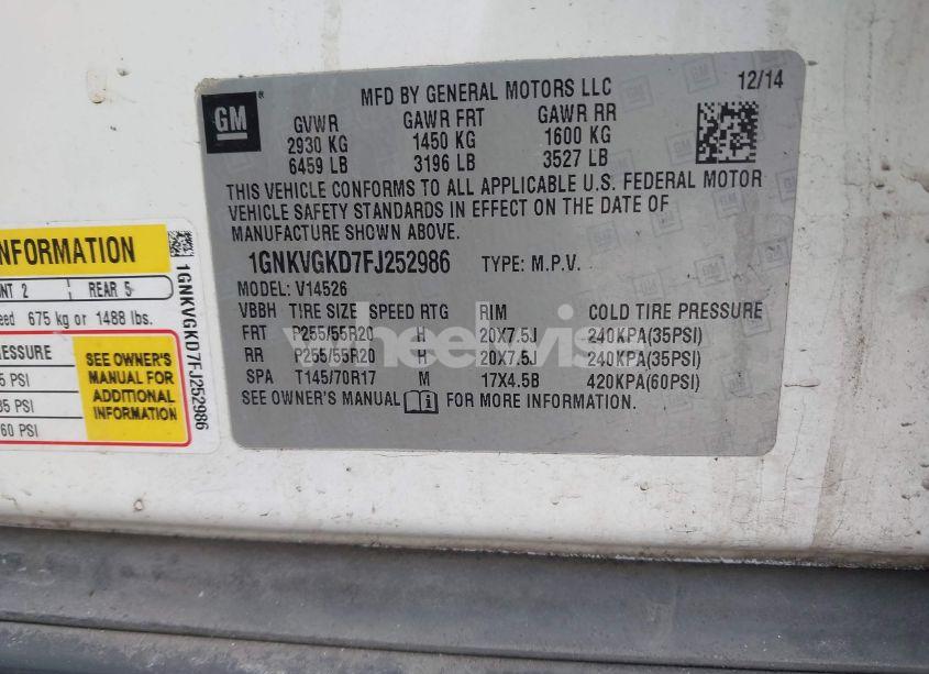 Photo 9 of 2015 Chevrolet Traverse 1LT (VIN 1GNKVGKD7FJ252986)