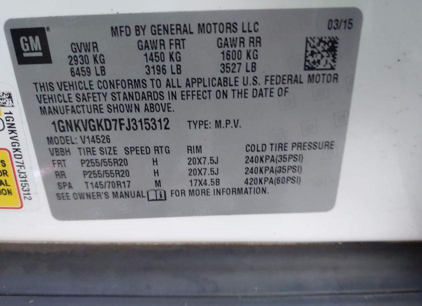 Photo 9 of 2015 Chevrolet Traverse 1LT (VIN 1GNKVGKD7FJ315312)