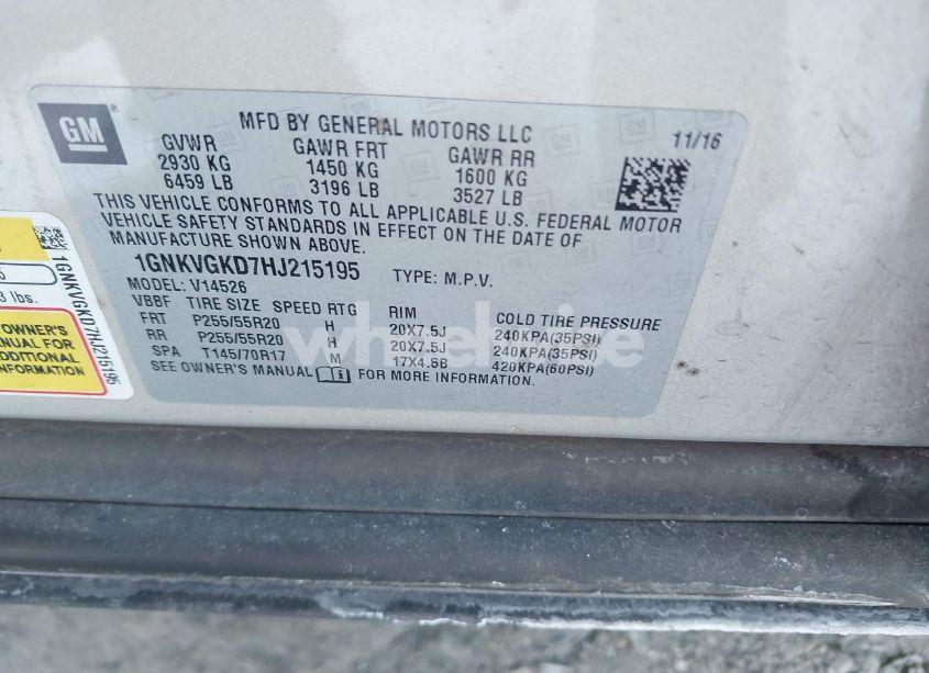 Photo 9 of 2017 Chevrolet Traverse 1LT (VIN 1GNKVGKD7HJ215195)