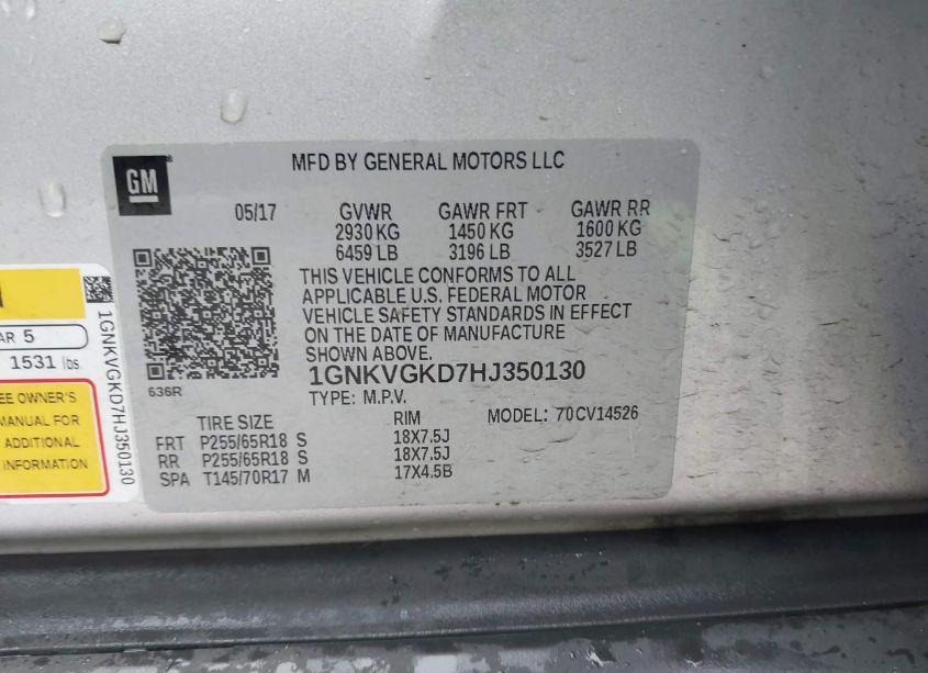 Photo 9 of 2017 Chevrolet Traverse 1LT (VIN 1GNKVGKD7HJ350130)