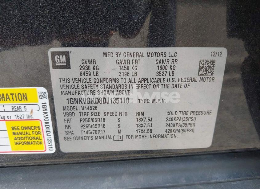 Photo 9 of 2013 Chevrolet Traverse 1LT (VIN 1GNKVGKD8DJ135110)