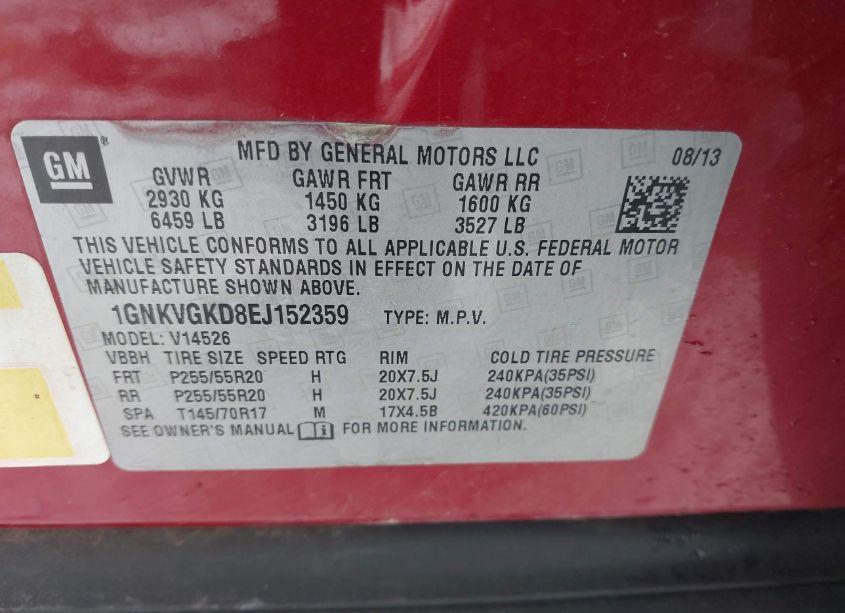 Photo 9 of 2014 Chevrolet Traverse 1LT (VIN 1GNKVGKD8EJ152359)