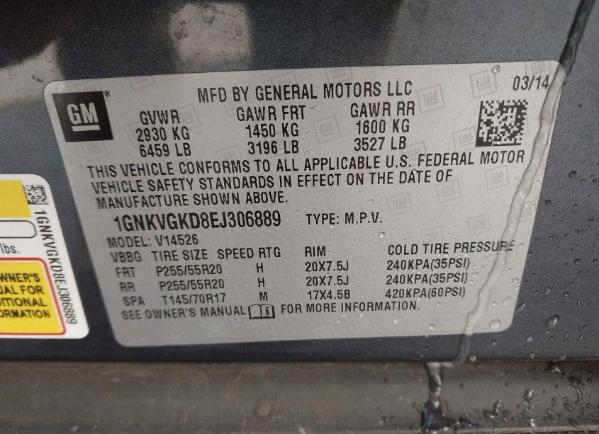 Photo 9 of 2014 Chevrolet Traverse 1LT (VIN 1GNKVGKD8EJ306889)