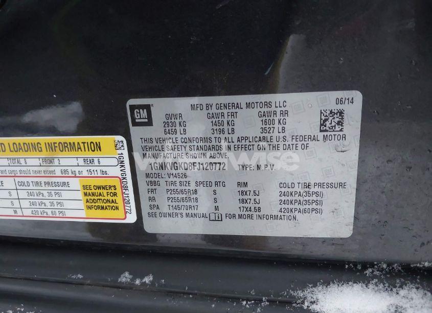 Photo 9 of 2015 Chevrolet Traverse 1LT (VIN 1GNKVGKD8FJ120772)