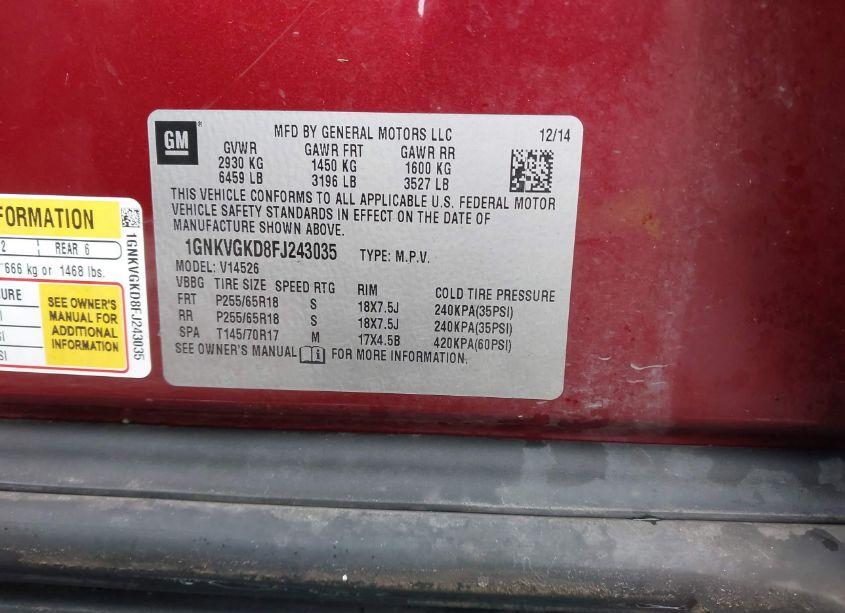 Photo 9 of 2015 Chevrolet Traverse 1LT (VIN 1GNKVGKD8FJ243035)