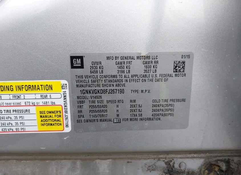 Photo 9 of 2015 Chevrolet Traverse 1LT (VIN 1GNKVGKD8FJ267190)