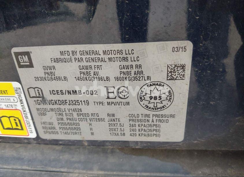 Photo 9 of 2015 Chevrolet Traverse 1LT (VIN 1GNKVGKD8FJ325119)