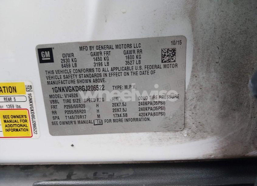 Photo 9 of 2016 Chevrolet Traverse 1LT (VIN 1GNKVGKD8GJ206522)