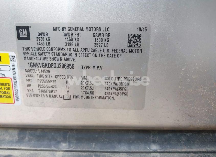 Photo 9 of 2016 Chevrolet Traverse 1LT (VIN 1GNKVGKD8GJ206956)