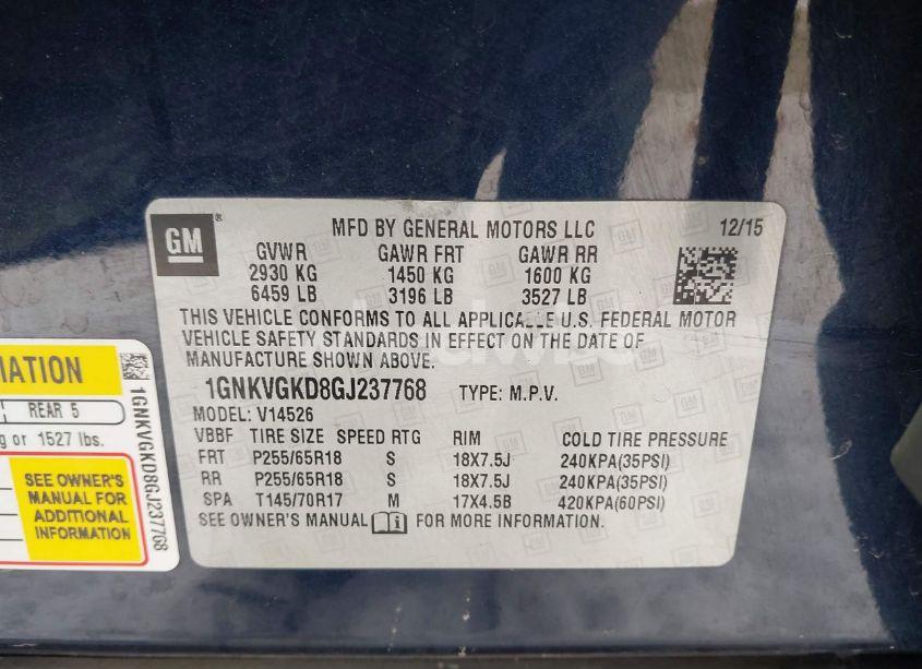 Photo 9 of 2016 Chevrolet Traverse 1LT (VIN 1GNKVGKD8GJ237768)