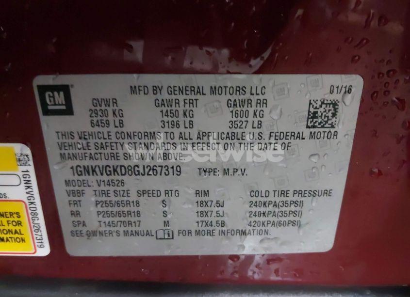 Photo 9 of 2016 Chevrolet Traverse 1LT (VIN 1GNKVGKD8GJ267319)