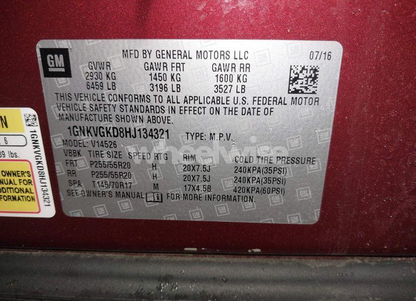 Photo 9 of 2017 Chevrolet Traverse 1LT (VIN 1GNKVGKD8HJ134321)