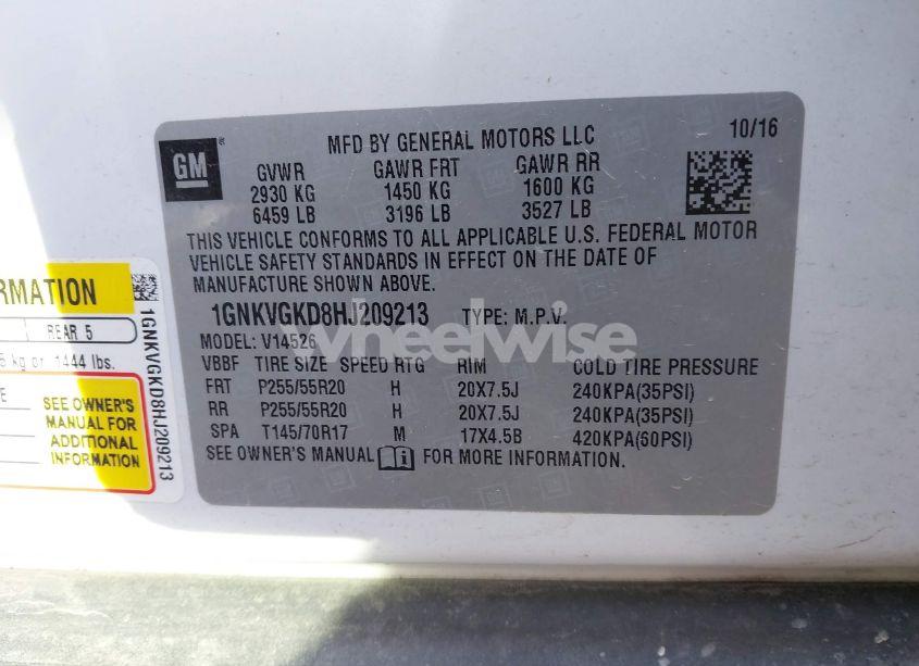 Photo 9 of 2017 Chevrolet Traverse 1LT (VIN 1GNKVGKD8HJ209213)