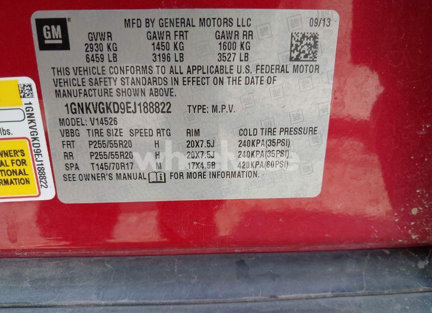 Photo 9 of 2014 Chevrolet Traverse 1LT (VIN 1GNKVGKD9EJ188822)