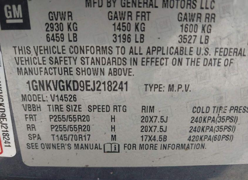 Photo 9 of 2014 Chevrolet Traverse 1LT (VIN 1GNKVGKD9EJ218241)