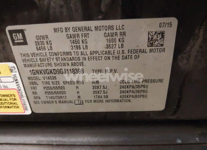 Photo 9 of 2016 Chevrolet Traverse 1LT (VIN 1GNKVGKD9GJ118398)