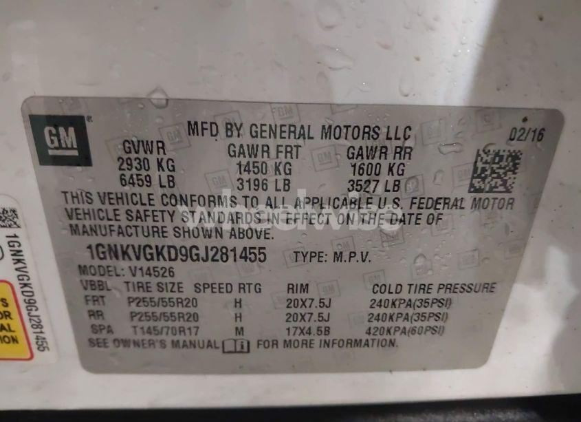 Photo 9 of 2016 Chevrolet Traverse 1LT (VIN 1GNKVGKD9GJ281455)