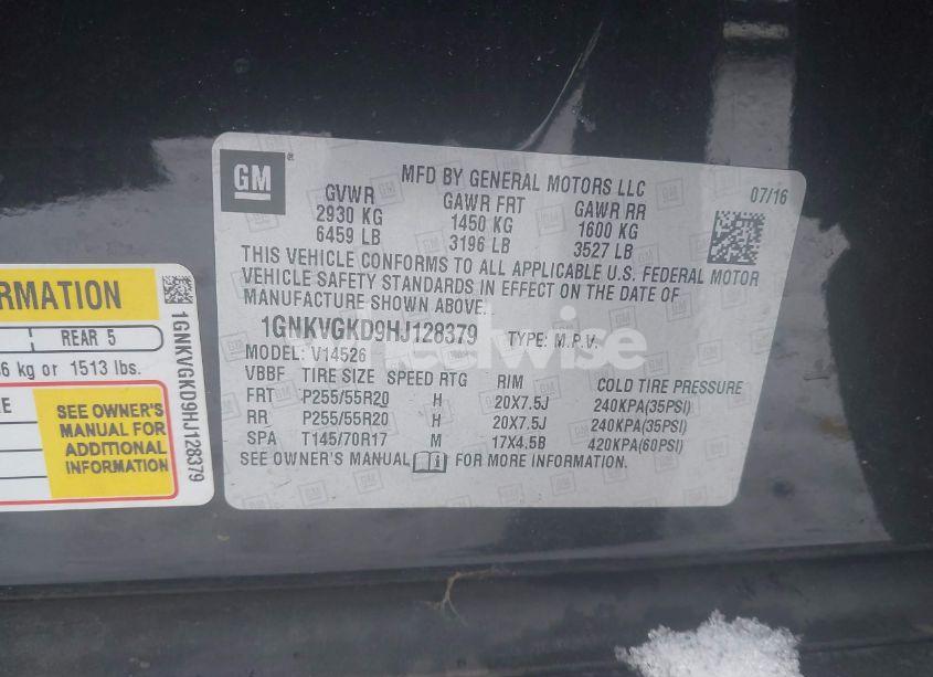 Photo 9 of 2017 Chevrolet Traverse 1LT (VIN 1GNKVGKD9HJ128379)