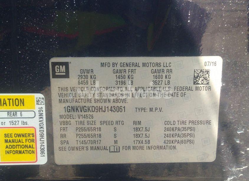 Photo 9 of 2017 Chevrolet Traverse 1LT (VIN 1GNKVGKD9HJ143061)