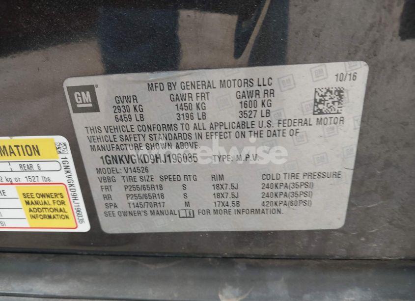 Photo 9 of 2017 Chevrolet Traverse 1LT (VIN 1GNKVGKD9HJ196035)