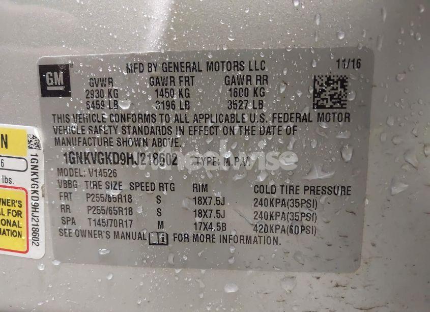 Photo 9 of 2017 Chevrolet Traverse 1LT (VIN 1GNKVGKD9HJ218602)