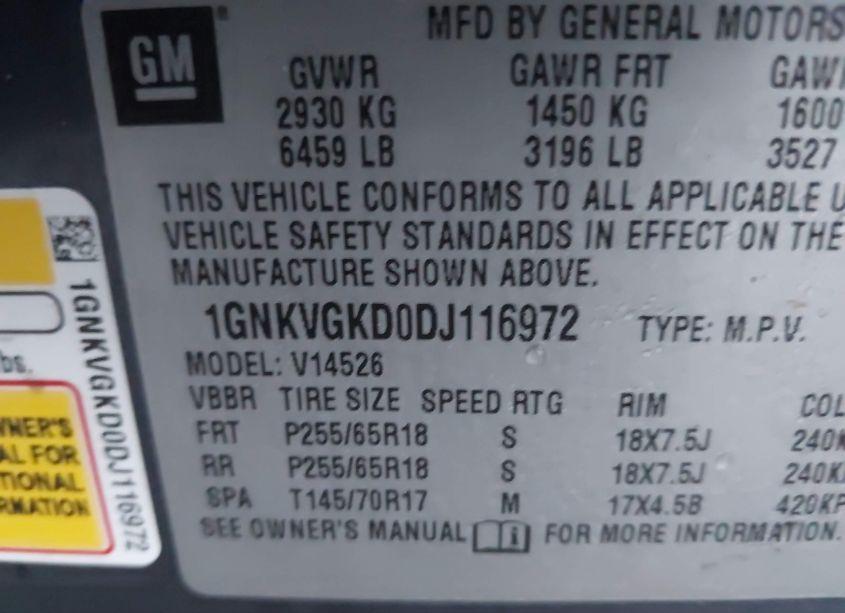 Photo 9 of 2013 Chevrolet Traverse 1LT (VIN 1GNKVGKDODJ116972)