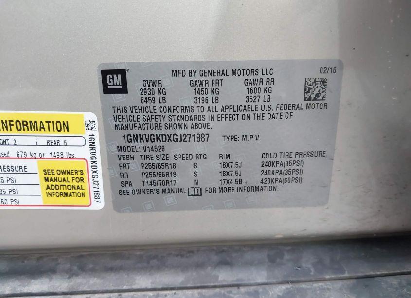 Photo 9 of 2016 Chevrolet Traverse 1LT (VIN 1GNKVGKDXGJ271887)