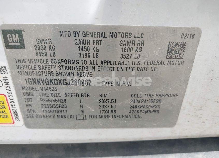 Photo 9 of 2016 Chevrolet Traverse 1LT (VIN 1GNKVGKDXGJ280962)