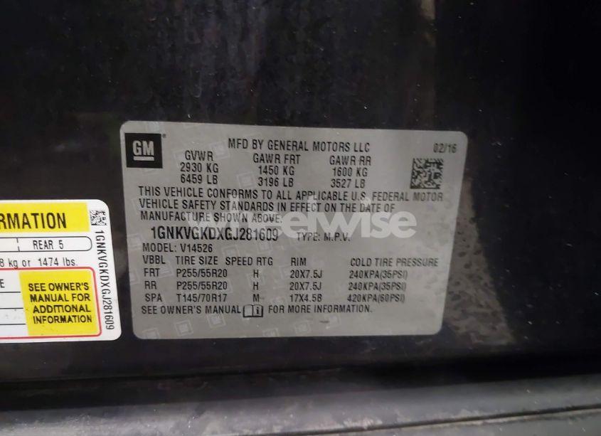 Photo 9 of 2016 Chevrolet Traverse 1LT (VIN 1GNKVGKDXGJ281609)