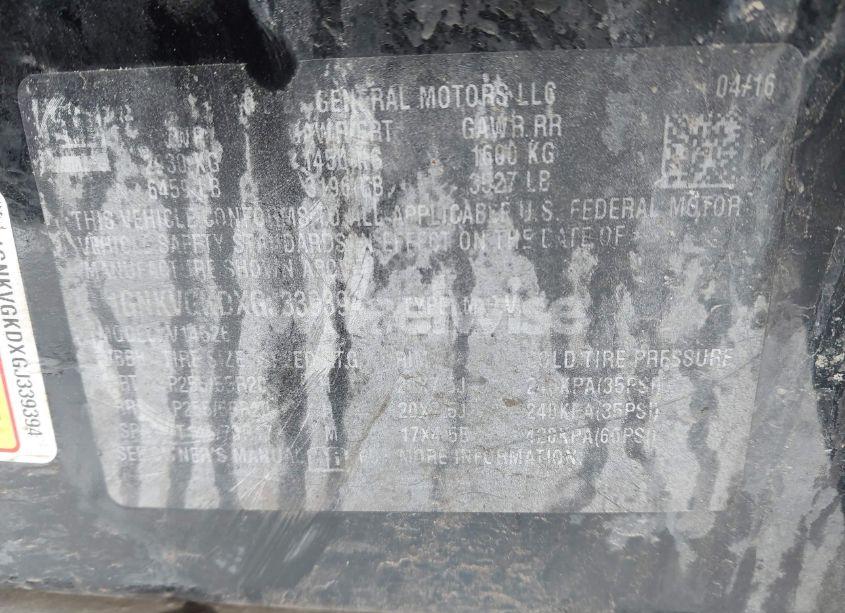 Photo 9 of 2016 Chevrolet Traverse 1LT (VIN 1GNKVGKDXGJ339394)