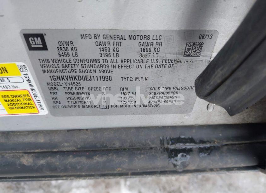 Photo 9 of 2014 Chevrolet Traverse 2LT (VIN 1GNKVHKD0EJ111990)