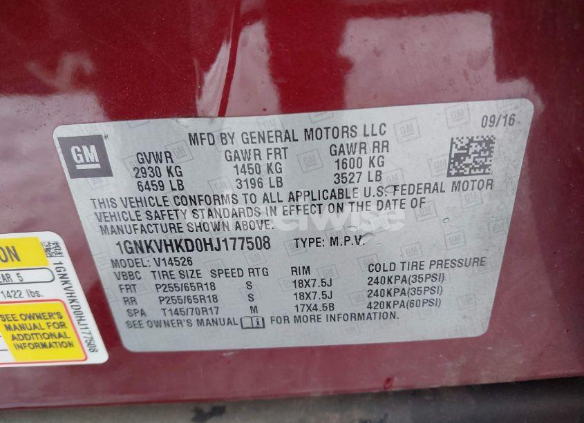 Photo 9 of 2017 Chevrolet Traverse 2LT (VIN 1GNKVHKD0HJ177508)