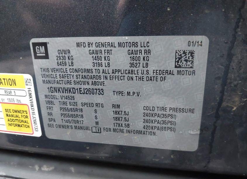 Photo 9 of 2014 Chevrolet Traverse 2LT (VIN 1GNKVHKD1EJ260733)