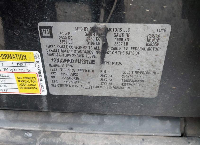 Photo 9 of 2017 Chevrolet Traverse 2LT (VIN 1GNKVHKD1HJ231205)