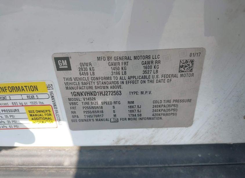 Photo 9 of 2017 Chevrolet Traverse 2LT (VIN 1GNKVHKD1HJ272563)