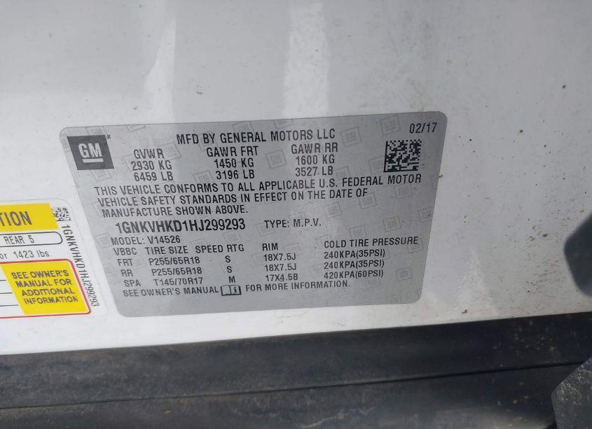 Photo 9 of 2017 Chevrolet Traverse 2LT (VIN 1GNKVHKD1HJ299293)