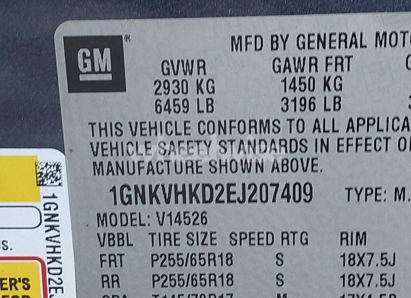 Photo 9 of 2014 Chevrolet Traverse 2LT (VIN 1GNKVHKD2EJ207409)