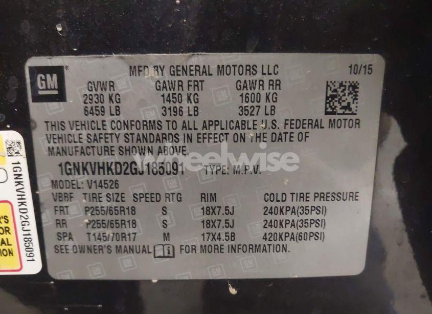 Photo 9 of 2016 Chevrolet Traverse 2LT (VIN 1GNKVHKD2GJ185091)