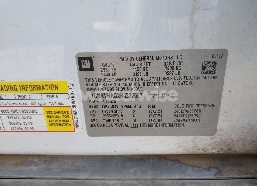 Photo 9 of 2017 Chevrolet Traverse 2LT (VIN 1GNKVHKD2HJ272667)