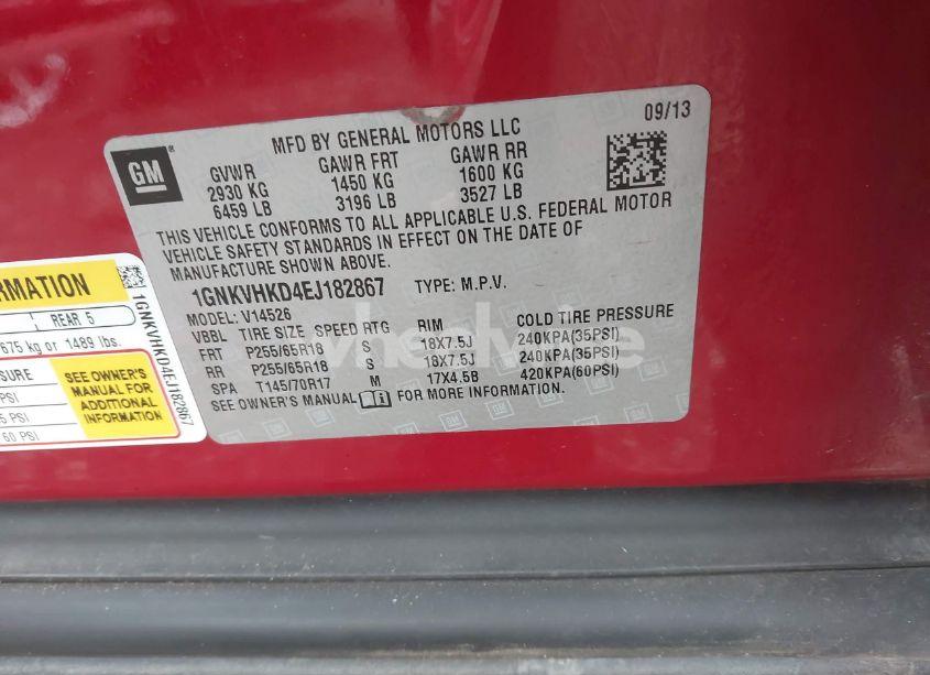 Photo 9 of 2014 Chevrolet Traverse 2LT (VIN 1GNKVHKD4EJ182867)