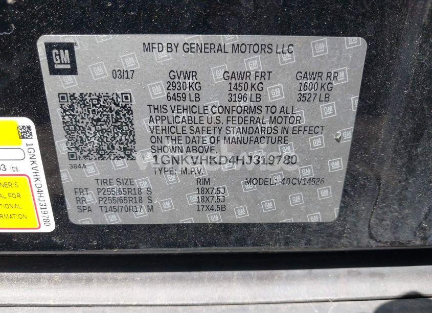 Photo 9 of 2017 Chevrolet Traverse 2LT (VIN 1GNKVHKD4HJ319780)