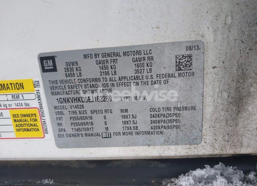 Photo 9 of 2014 Chevrolet Traverse 2LT (VIN 1GNKVHKD5EJ162269)