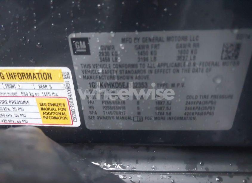 Photo 9 of 2014 Chevrolet Traverse 2LT (VIN 1GNKVHKD5EJ302353)