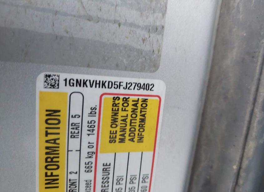 Photo 9 of 2015 Chevrolet Traverse 2LT (VIN 1GNKVHKD5FJ279402)