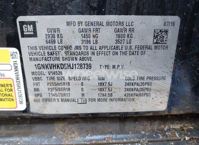 Photo 9 of 2017 Chevrolet Traverse 2LT (VIN 1GNKVHKD5HJ128739)