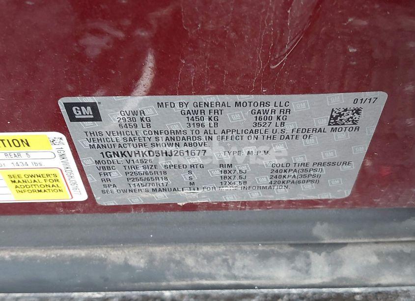 Photo 9 of 2017 Chevrolet Traverse 2LT (VIN 1GNKVHKD5HJ261677)